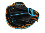 ZETT Pro Model - Elite Series 33" Open Back Catcher's Mitt - Black/Skyblue