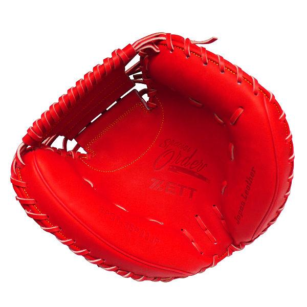 ZETT Pro Japan Steerhide 34 inch Catcher Mitt - Red #7